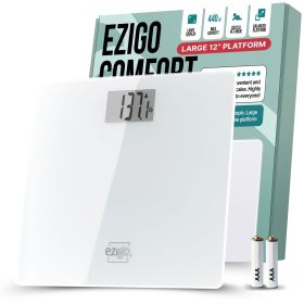 Digital Bathroom Scale for Body Weight EziGo Large Platform 12 inch 30cm, High Capacity 440lb 200kg, Accurate Scale for Adults, Elderly, Seniors,