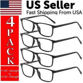 Reading Glasses Mens Womens Unisex Readers Eyeglasses 4 Pack Glasses New Square (Strength: =+3.75 Strength)