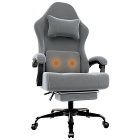 Ergonomic Gaming Chair, Electronic Gaming Chair With Massage Lumbar Support And Foot Pedals, Fabric Computer Chair (Color: Grey)