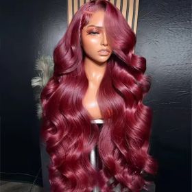 13x6 Human Hair Lace Wig, High-Definition Burgundy Lace Wig, Human Hair With Aligned Cuticle Layer, Indian Hair Wig (Option: Burgundy-28inch)